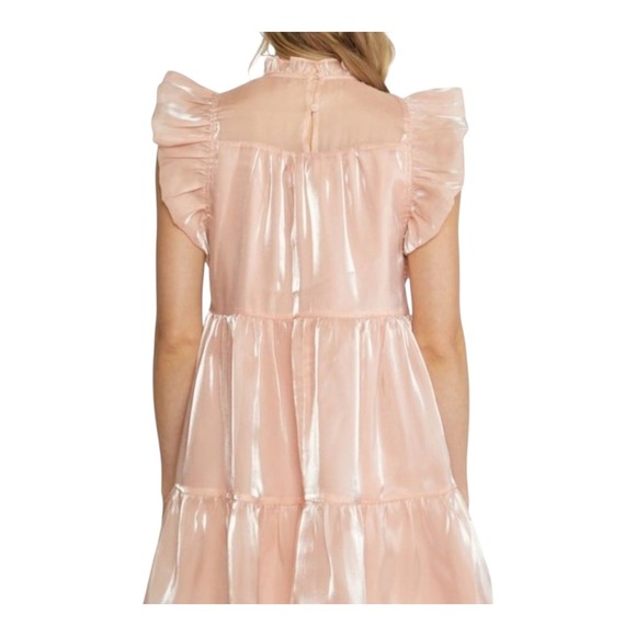 Entro Pink Ruffle Sleeve Tiered Mini Dress High Neck Party Women Size Medium NWT - Picture 13 of 14